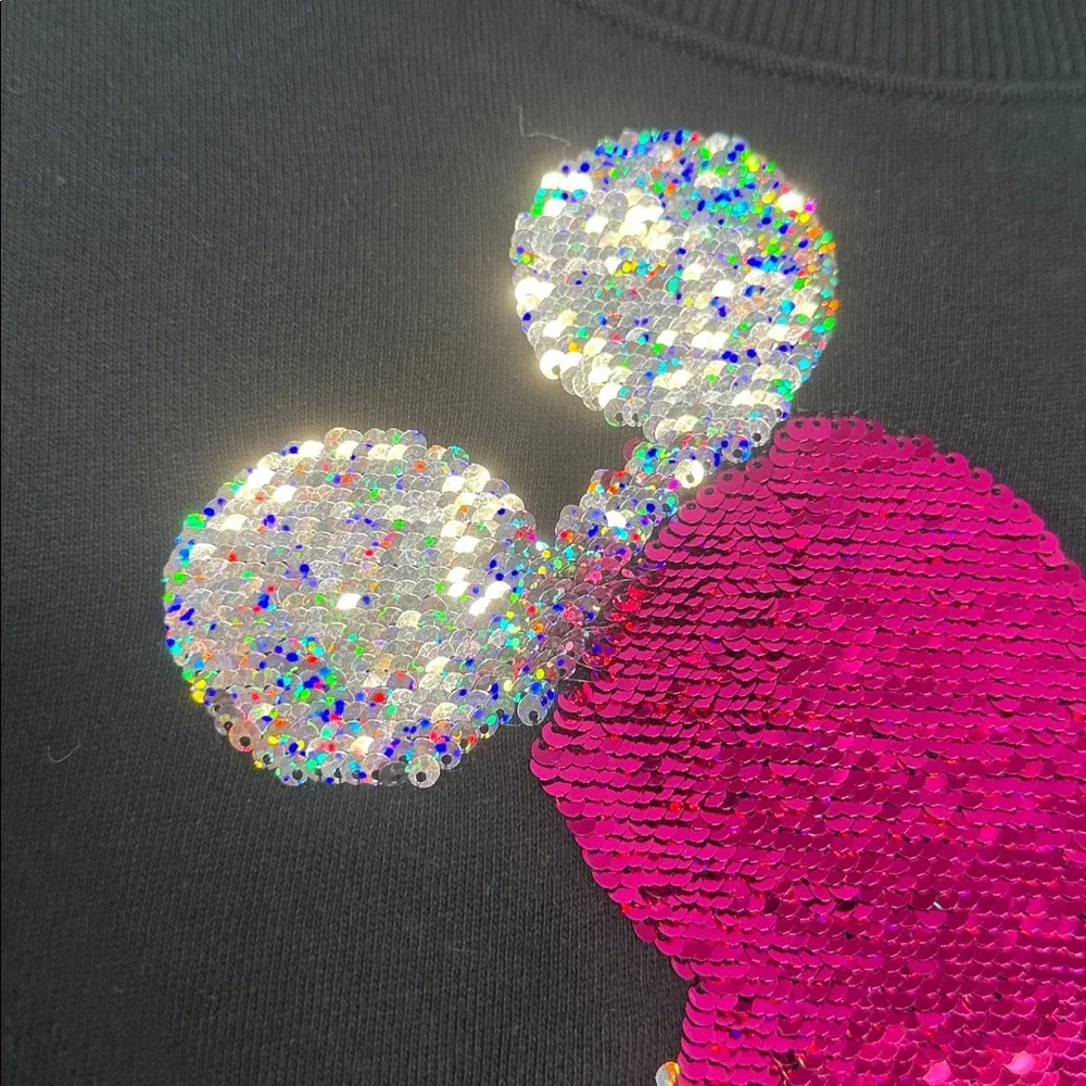 Disney World Mickey Mouse Reversible Sequin Sweatshirt small pink black - Picture 6 of 7